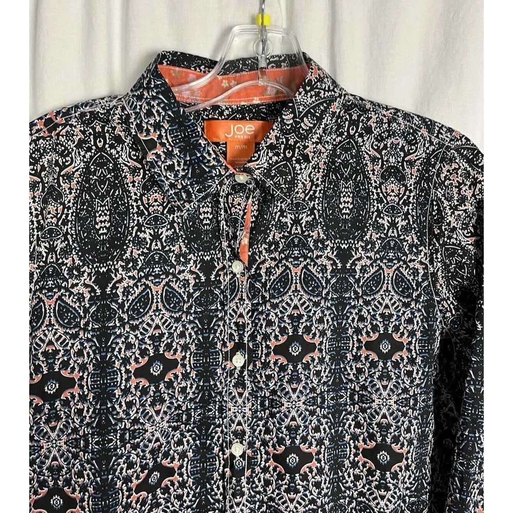 Joe Fresh Men's M  Blue Print Long Sleeve Button Up Lightweight Geometric‎ Shirt